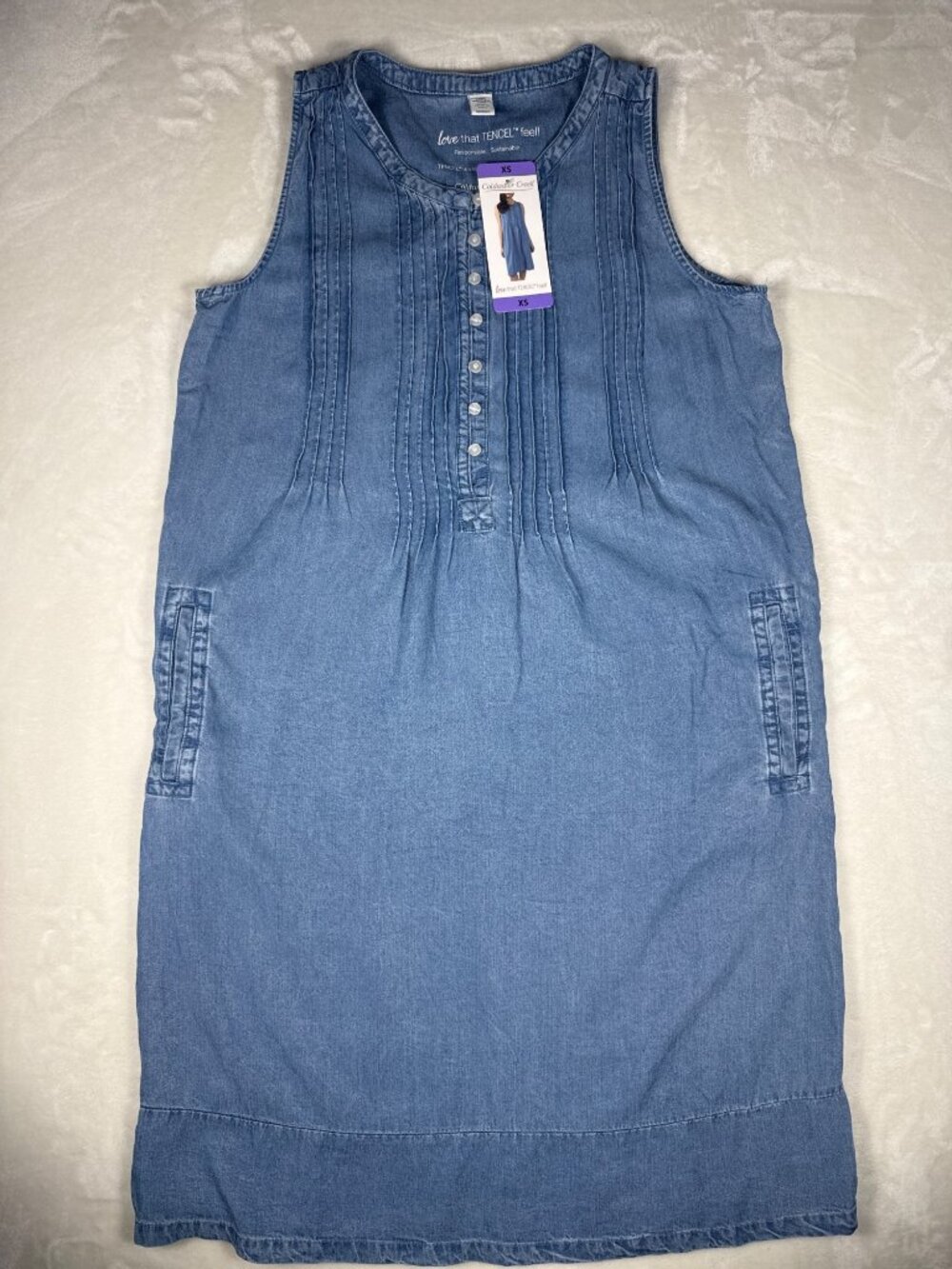 Coldwater Creek Blue Sleeveless Tencel Dress With Button Front & Pintuck Details - Picture 3 of 9